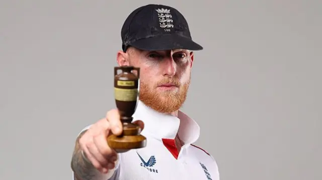 Ben Stokes poses with the Ashes