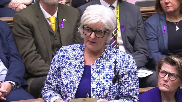 Caroline Voaden asks a question from her bench inside the House of Commons.