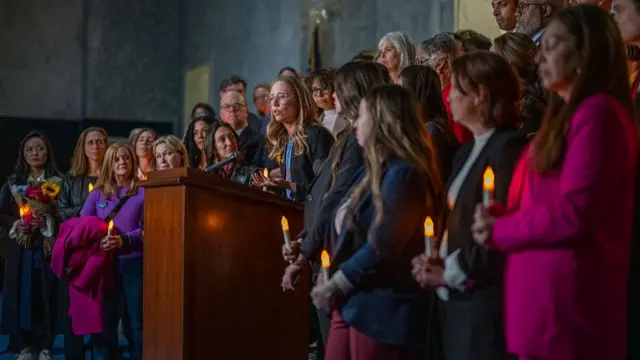 Jeffrey Epstein abuse survivors gather for a vigil at the Capitol