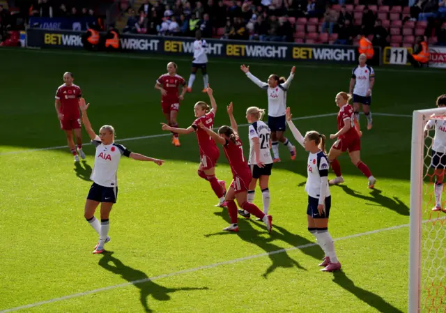 Liverpool's Beata Olsson celebrates scoring their side's first goal of the game during the Barclays Women's Super League match at Brisbane Road, London.