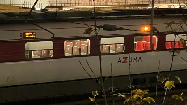 The lights are seen on the train at Huntingdon station