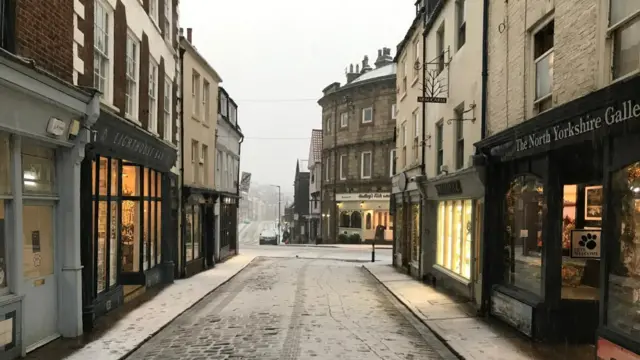 A snow covered street in Whitby