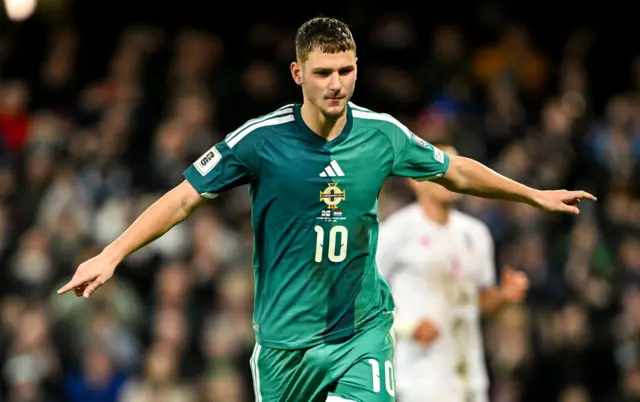 Jamie Donley celebrates scoring a penalty against Luxembourg
