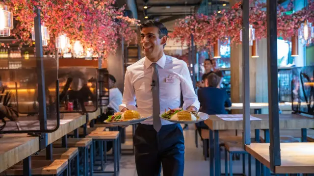 Rishi Sunak helps out in Wagamama during the Eat Out to Help Out scheme, August 2020