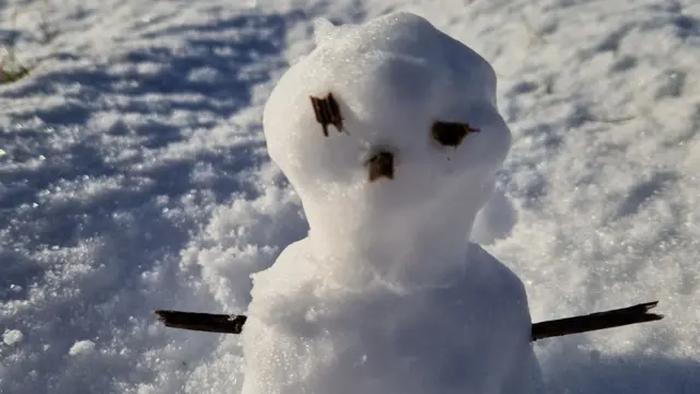 Close up shot of small snowman in Wrexham
