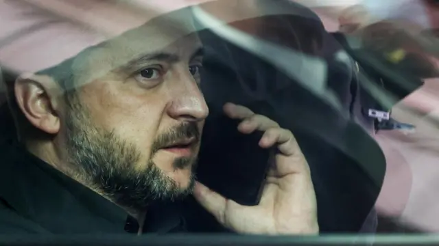 Zelensky is seen on the phone