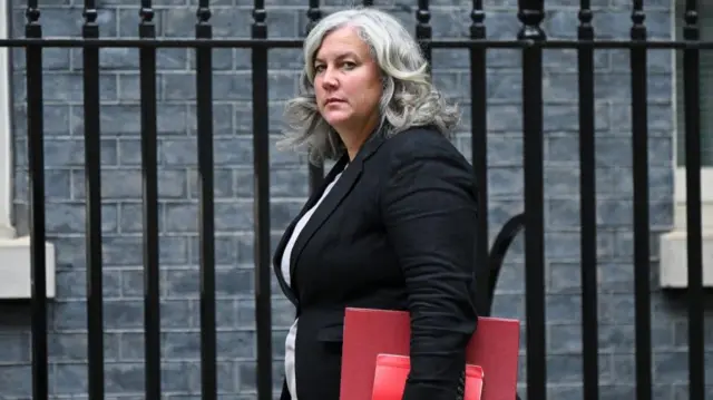 Heidi Alexander walking along Downing Street carrying a red folder