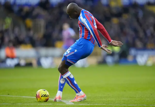 Crystal Palace's Jean-Philippe Mateta has a shot on goal during the Premier League match at Molineux Stadium, Wolverhampton.