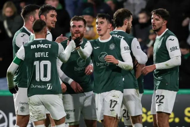 Hibs celebrate Jamie McGrath's second-half strike