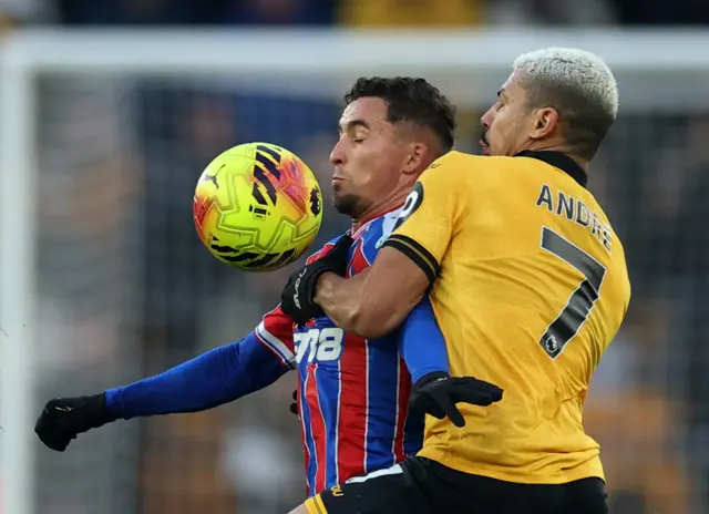 Crystal Palace's Yeremy Pino in action with Wolverhampton Wanderers' Andre