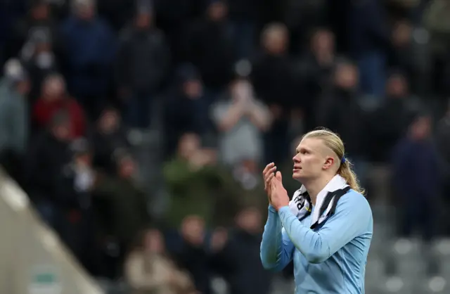 Manchester City's Erling Haaland looks dejected after the match