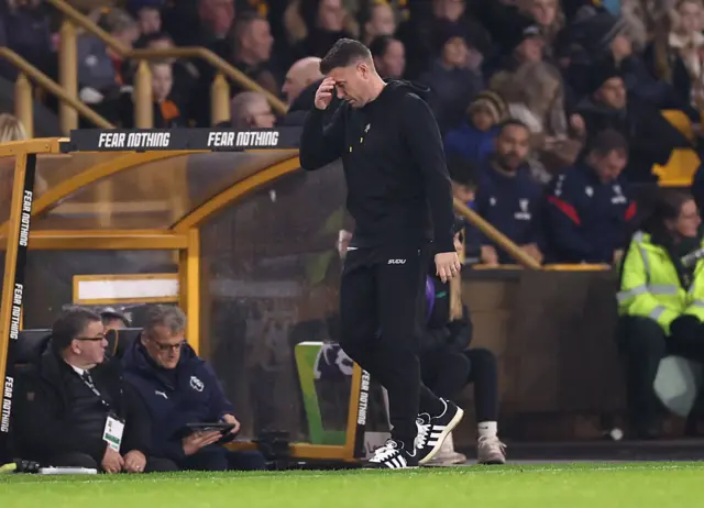 Rob Edwards reacts at Molineux