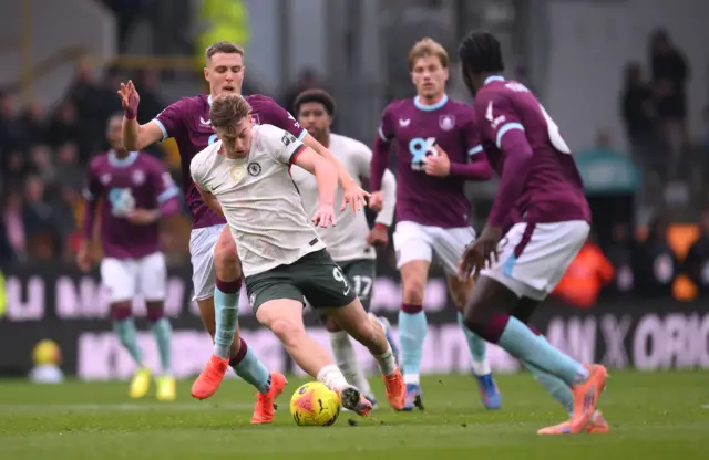 Description Chelsea's Liam Delap (left) in action during the Premier League match at Turf Moor, Burnley.