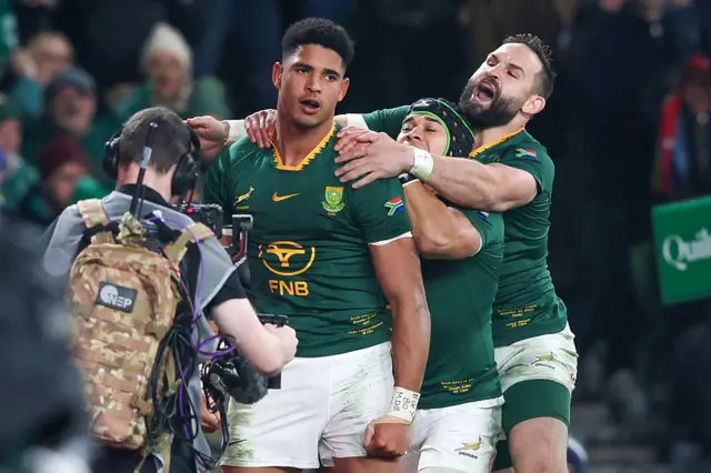 South Africa players celebrate try