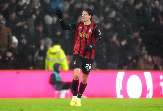 Bournemouth's Enes Unal celebrates scoring their side's second goal of the game during the Premier League match at Vitality Stadium, Bournemouth