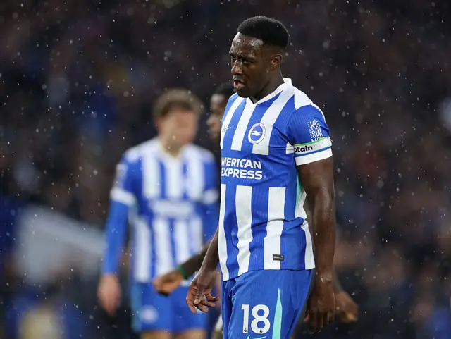 Danny Welbeck of Brighton & Hove Albion looks on during the Premier League match between Brighton & Hove Albion and Brentford at Amex Stadium on November 22, 2025 in Brighton, England.
