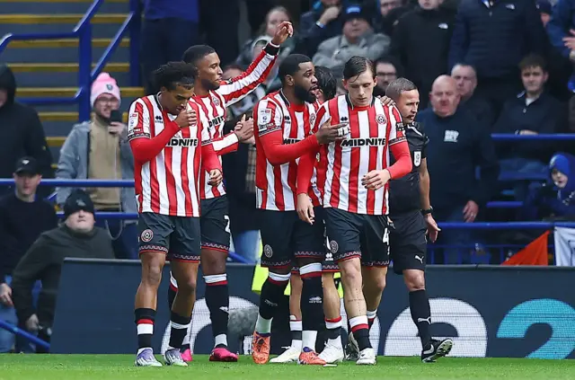 Tyrese Campbell of Sheffield United celebrates scoring the opening goal