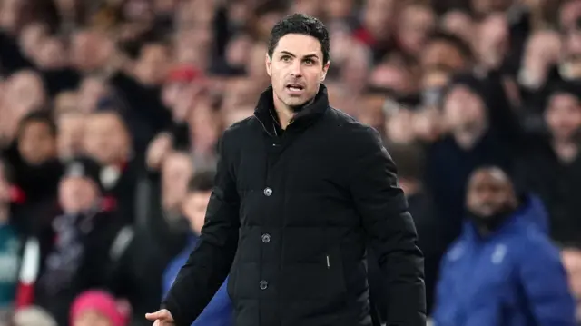 Arsenal manager Mikel Arteta on the touchline during the Premier League match at the Emirates Stadium, London
