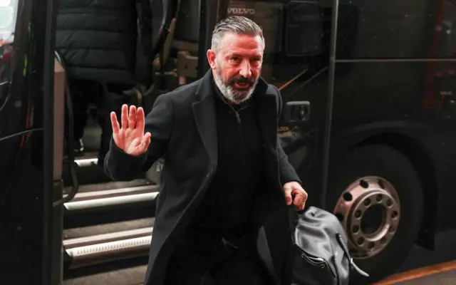 Hearts head coach Derek McInnes arriving at Pittodrie