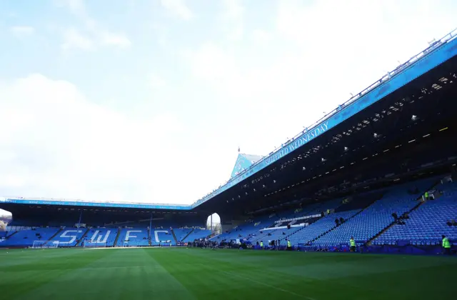 A view of Hillsborough's Kop and Main Stand from in front of the Leppings Lane end