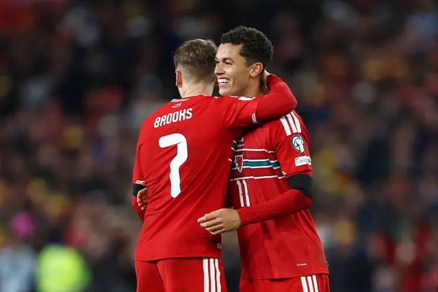 Brennan Johnson playing for Wales