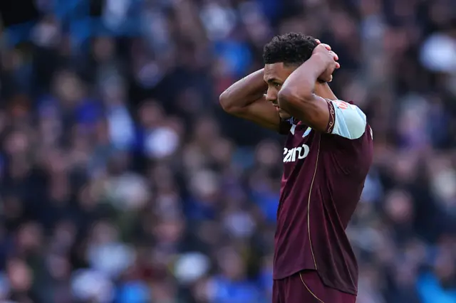 Ollie Watkins of Aston Villa reacts during the Premier League match between Leeds United and Aston Villa at Elland Road on November 23, 2025 in Leeds, England.