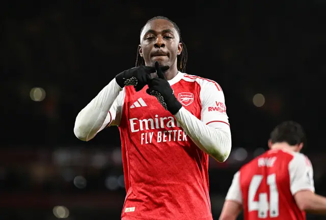 Eberechi Eze celebrates at the Emirates Stadium