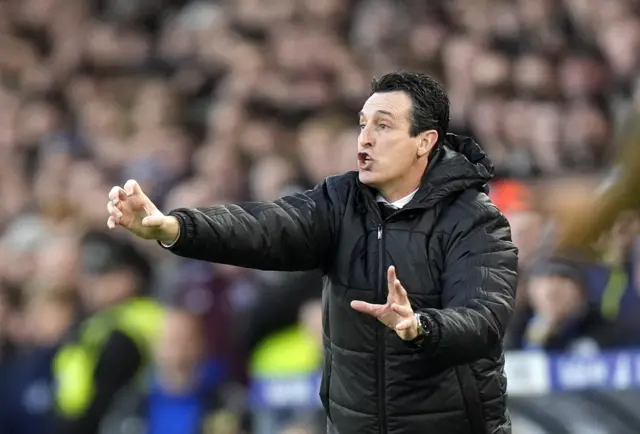 Aston Villa manager Unai Emery gestures on the touchline during the Premier League match at Elland Road, Leeds.