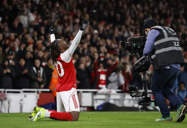Arsenal's Eberechi Eze celebrates scoring their second goal