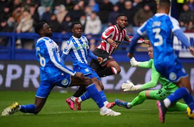 Sheffield United's Tyrese Campbell scores