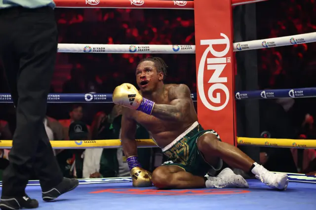 Anthony Yarde is bloodied and on the canvas