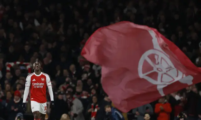 Arsenal's Eberechi Eze celebrates scoring their fourth goal