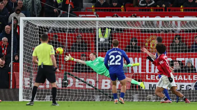 Jordan Pickford saves from a Joshua Zirkzee header
