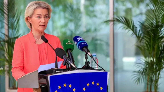 President of the European Commission Ursula von der Leyen speaks during a press conference