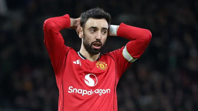 Bruno Fernandes reacts to a missed chance