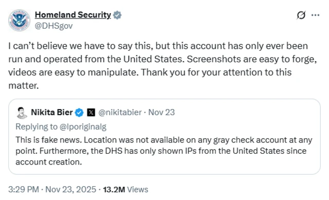 A screenshot of the post from the DHS on Sunday