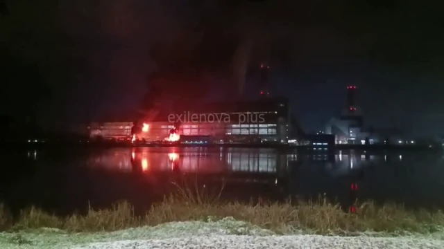 A screengrab showing a fire at part of the power plant in Moscow region