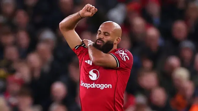 Bryan Mbeumo of Manchester United reacts