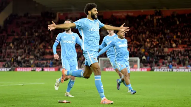 Ellis Simms celebrates scoring his second at Middlesbrough