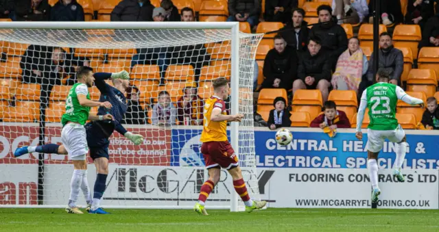 Junior Hoilett opens the scoring for Hibs at Fir Park on 30 November 2024