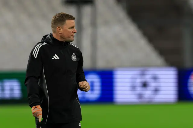 : Eddie Howe during Newcastle United FC Training Session And Press Conference - UEFA Champions League 2025/26 League Phase MD5 at Stade de Marseille on November 24, 2025 in Marseille, France.