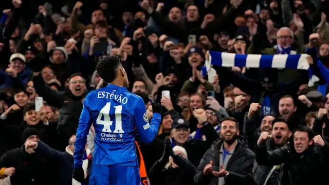 Estevao celebrates after scoring