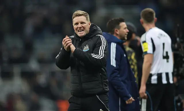 Newcastle manager Eddie Howe applauding after Manchester City win