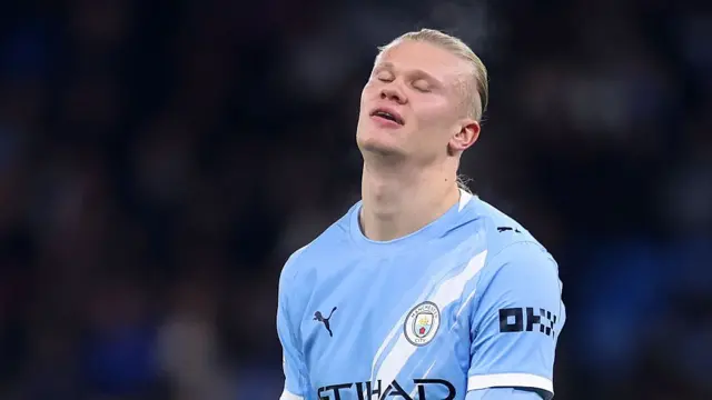 Erling Haaland of Manchester City reacts
