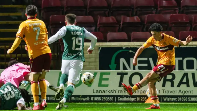 Elijah Just scores for Motherwell against Hibernian