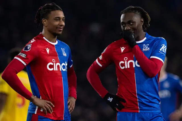 Eze & Olise chat during a game for former club Crystal Palace