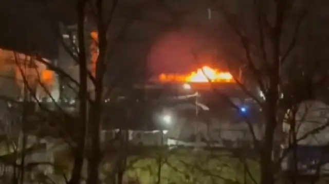 A screengrab from a verified clip showing an explosion at an industrial site in Cheboksary