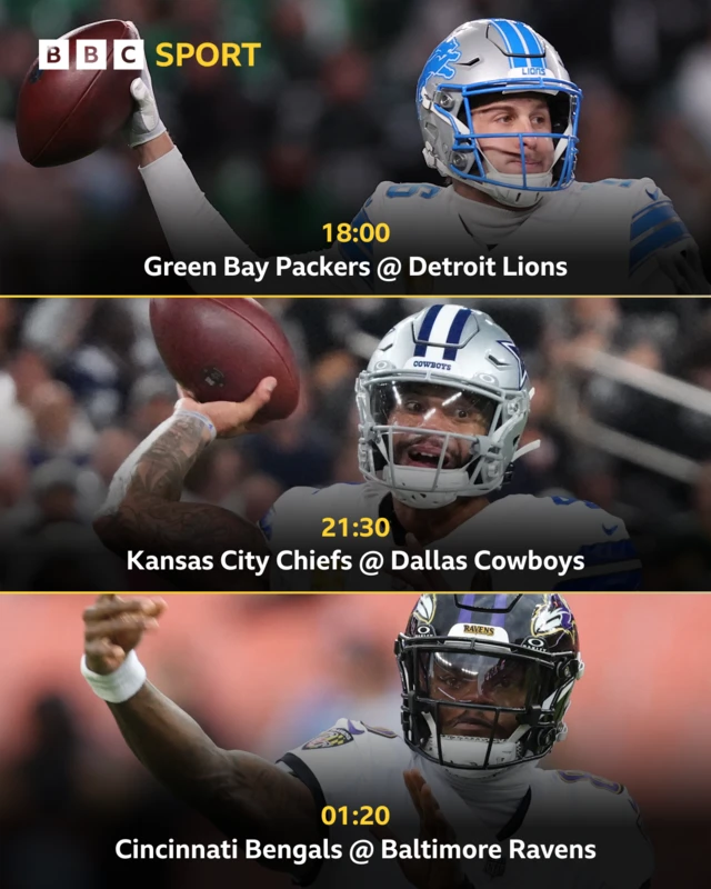 Graphic showing NFL's Thanksgiving fixtures for 2025