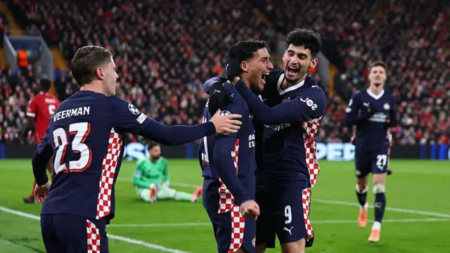Couhaib Driouech of PSV celebrates after scoring