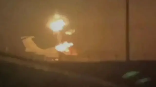 A photo released by the Ukrainian military showing the aircraft it says was destroyed in the attack